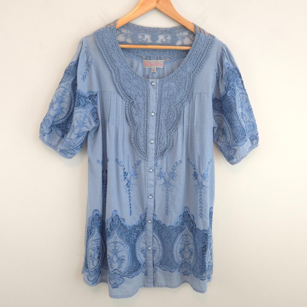 Pretty Angel Light Blue Lacy Embroidered Tunic Top